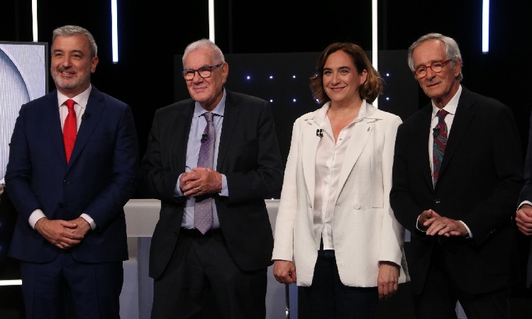 Els candidats Jaume Collboni (PSC), Ernest Maragall (ERC), Ada Colau (BComú) i Xavier Trias (Trias per Barcelona)