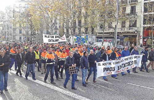Mobilització dels treballadors d’Alstom dimarts passat. Foto: CCOO