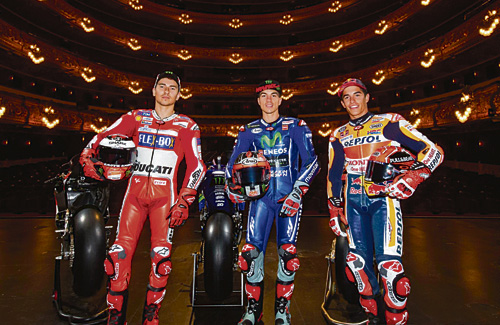 Lorenzo, Viñales i Márquez van presentar la cursa al Liceu. Foto: MotoGP