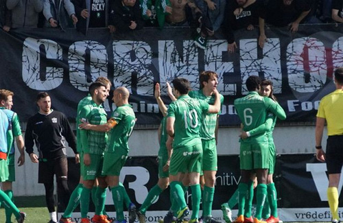 L’equip celebra un dels gols en el partit contra el Mallorca. Foto: UEC