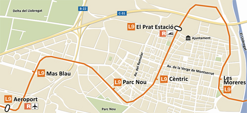 El Prat té quatre parades de la Línia 9 al seu nucli urbà. Infografia: Línia Nord